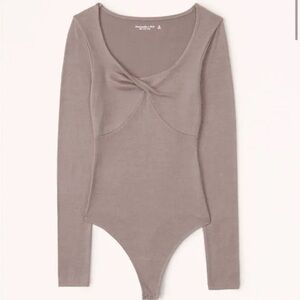 Abercrombie & Fitch Taupe Soft Knit Long Sleeve Bodysuit Medium